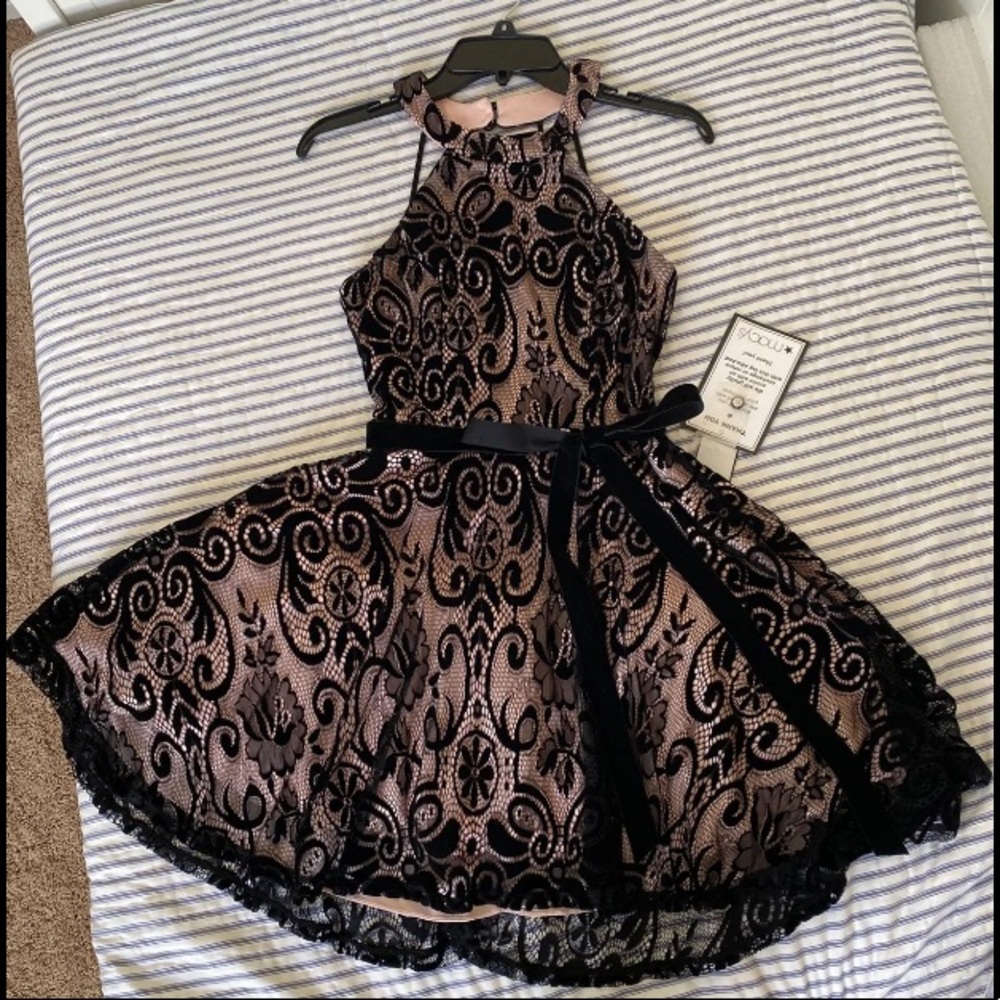 Pink Formal Dress with Black Lace